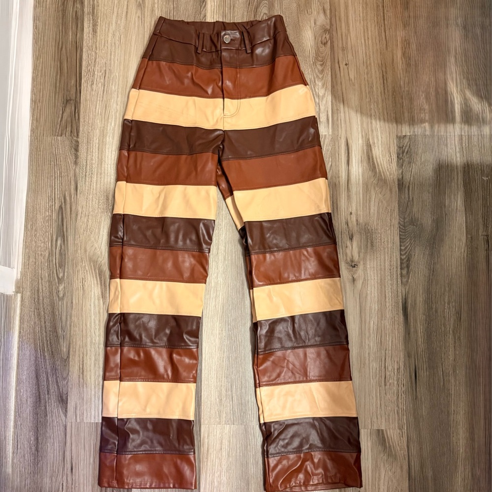 Boho chic Festival wear  brown leather wide leg pants size S